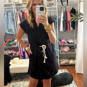 Sonoma - worn once! Black Mini shirt dress with rope belt.